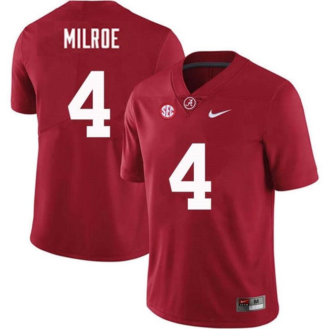 Youth Red Alabama Crimson Tide #4 Jalen Milroe Stitched Football Jersey